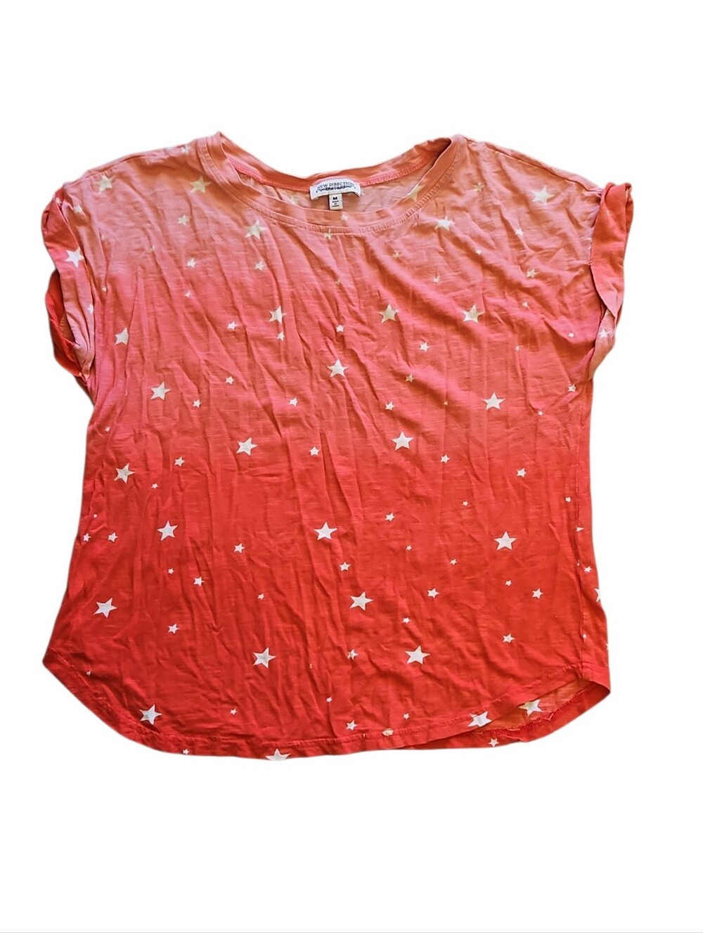 New Directions Coral Red Ombre Star Motif Short Sleeve Tee Size Medium